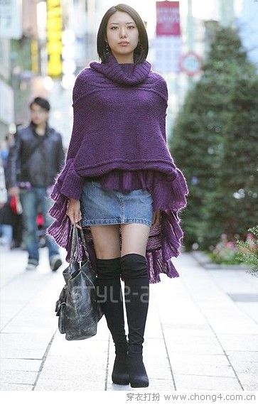 实拍日本街头斗篷装