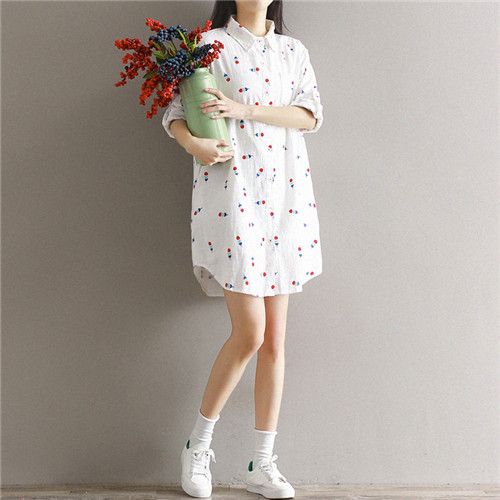 文艺棉麻衬衫女长袖碎花裙